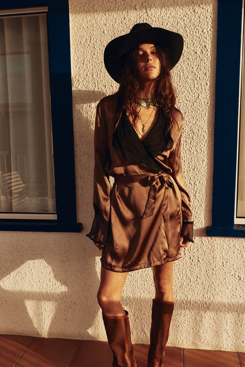These Days Silk Satin Mini Dress - Taupe