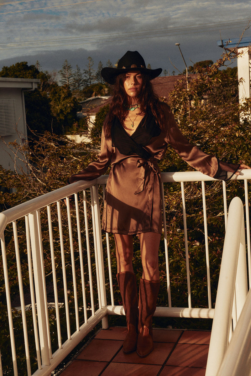 These Days Silk Satin Mini Dress - Taupe