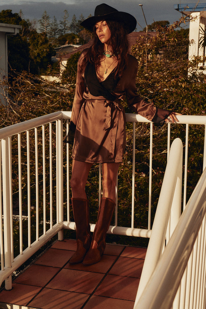 These Days Silk Satin Mini Dress - Taupe