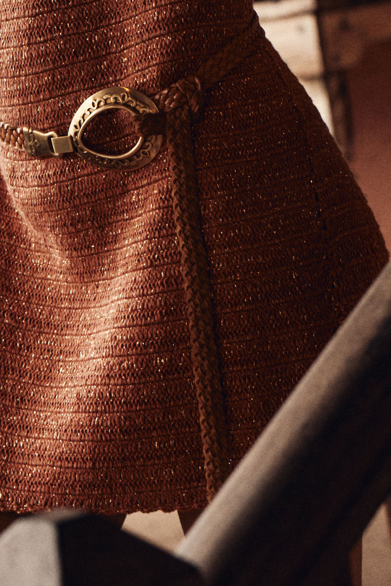 Braided Leather + Brass Lariat Belt - Brown