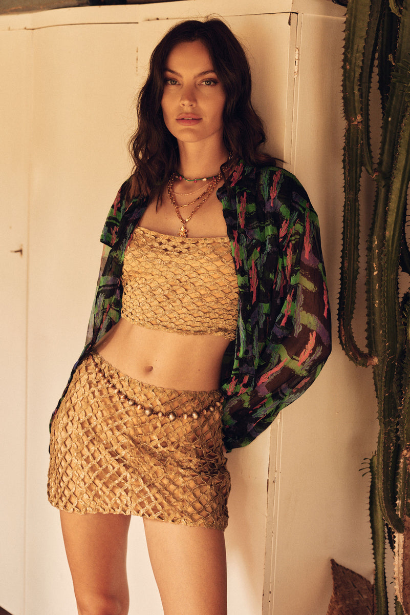 Gold Dust Woman Woven Lurex + Silk Satin Skirt