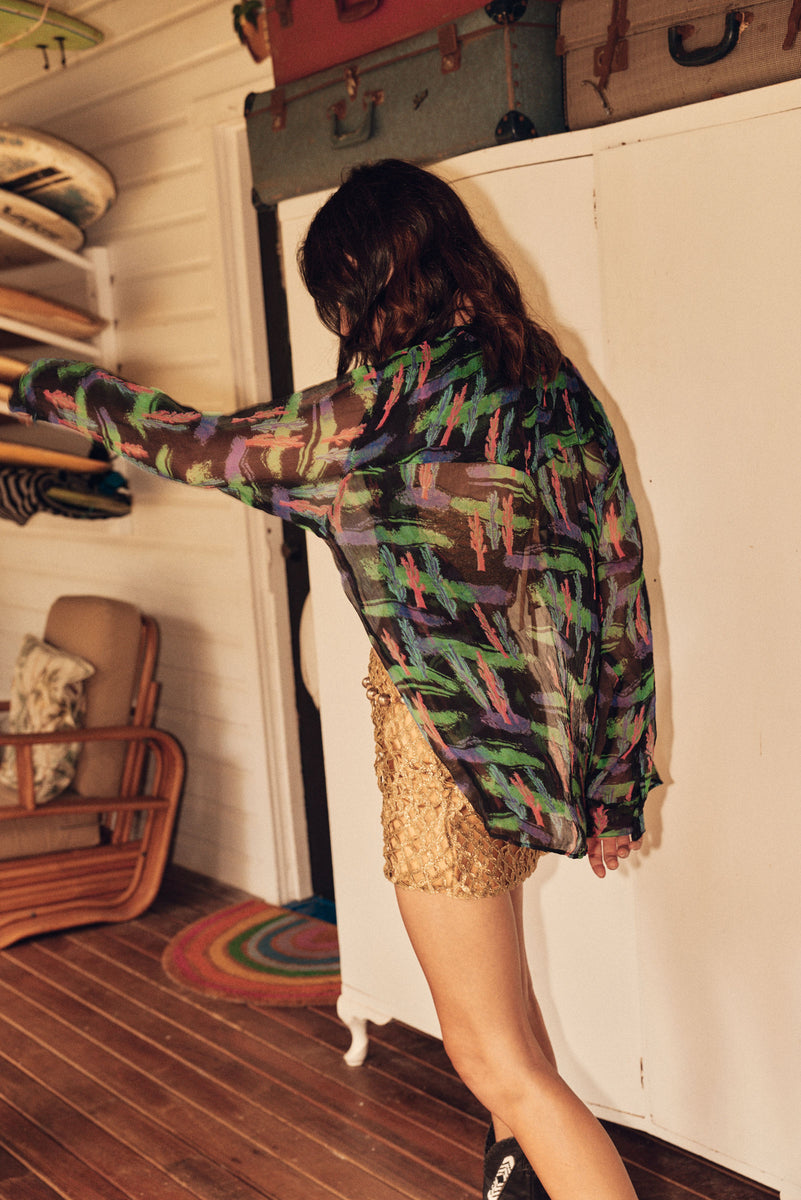 Black Water Silk Crinkle Oversized Shirt