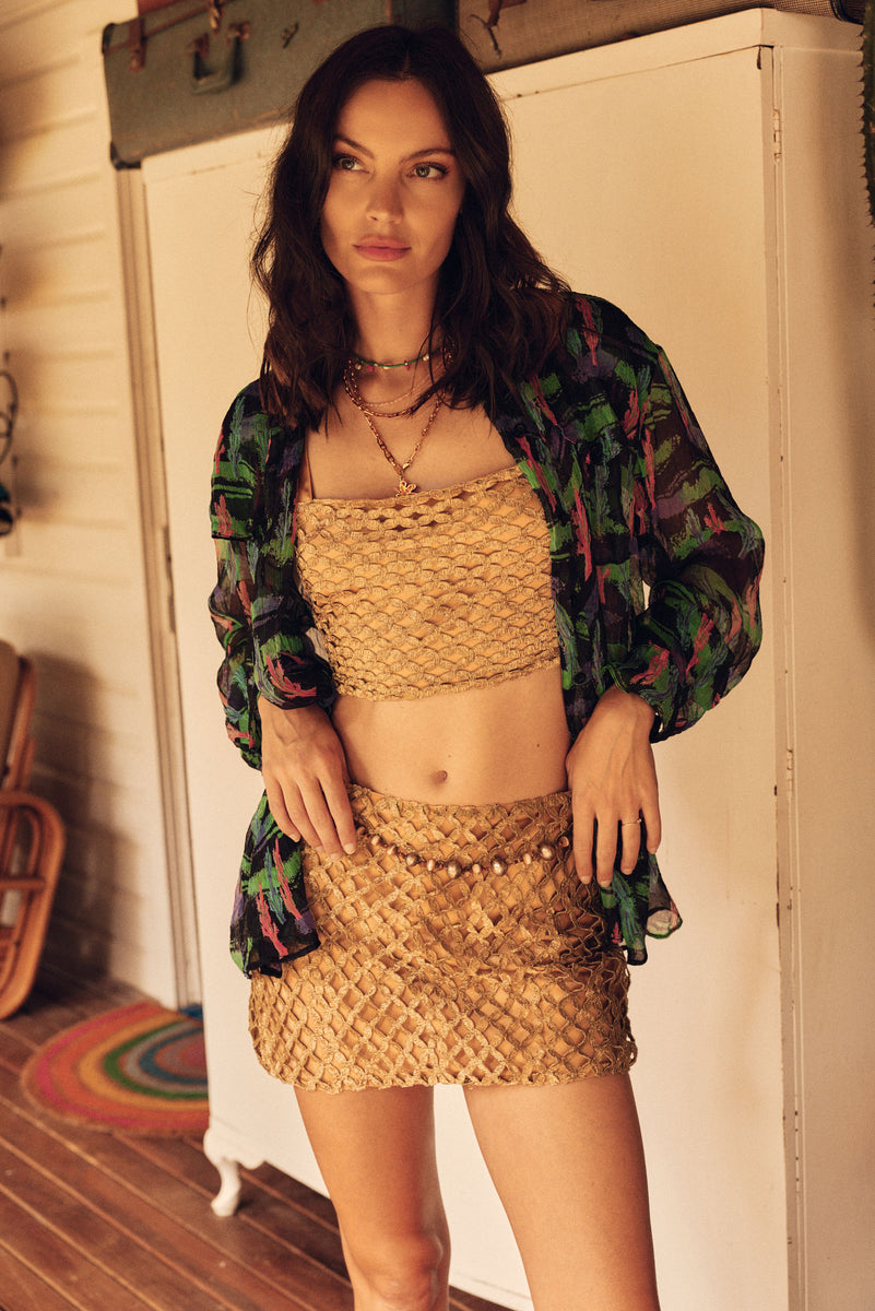 Gold Dust Woman Woven Lurex + Silk Satin Skirt