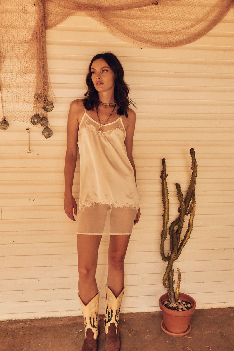 Nights in White Silk Slip Dress - White