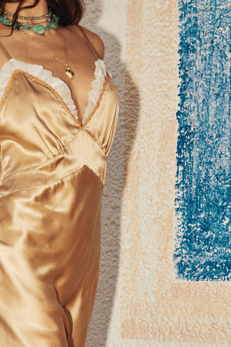 Canyon Moon Silk Slip Dress - Caramel