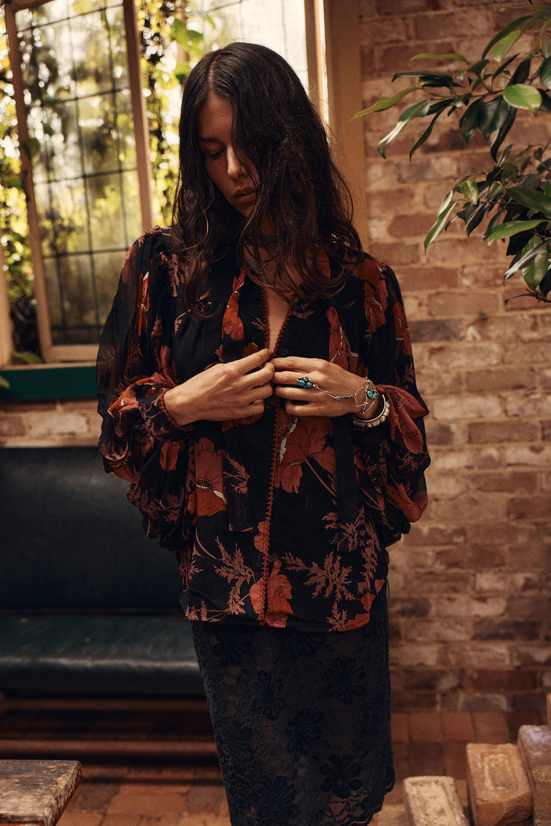 Till The Morning Comes Silk Blouse - 70s Floral