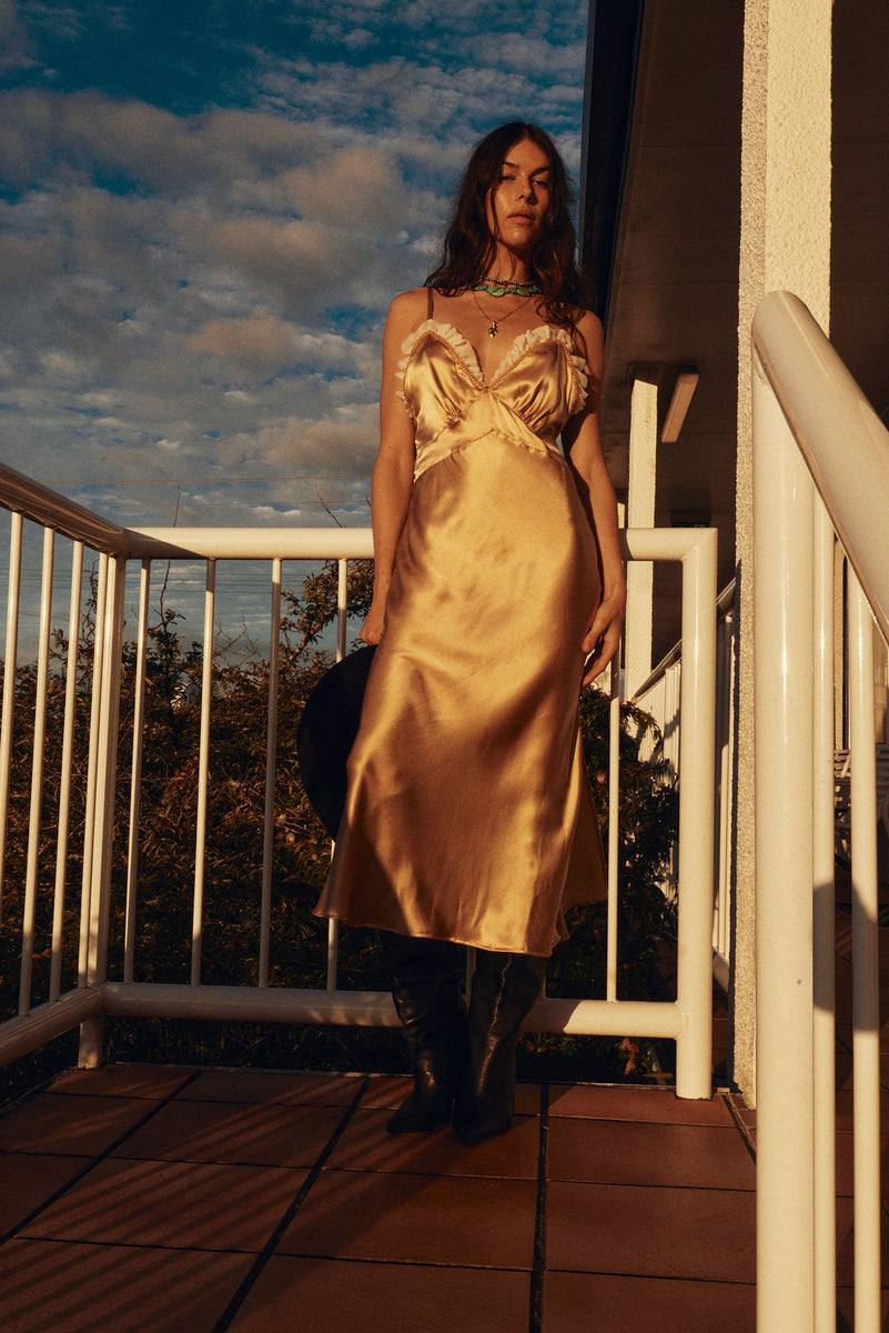 Canyon Moon Silk Slip Dress - Caramel