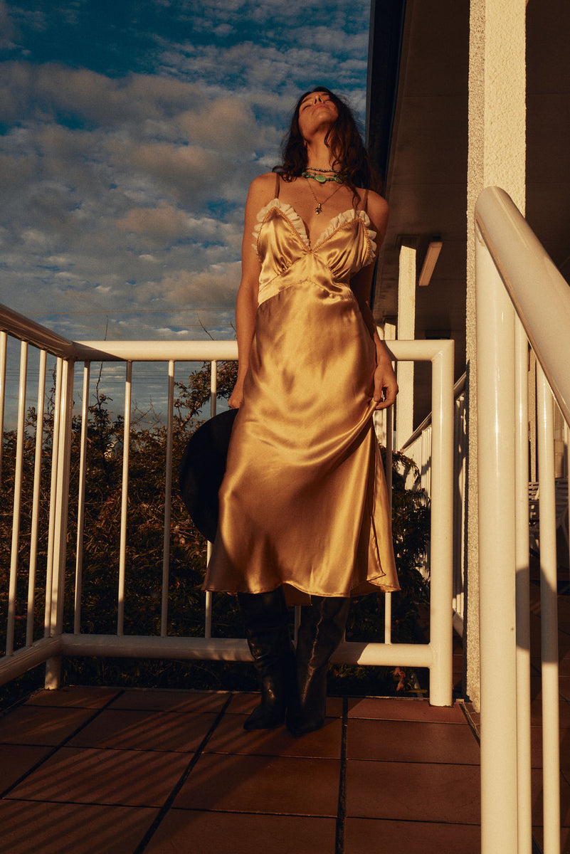Canyon Moon Silk Slip Dress - Caramel