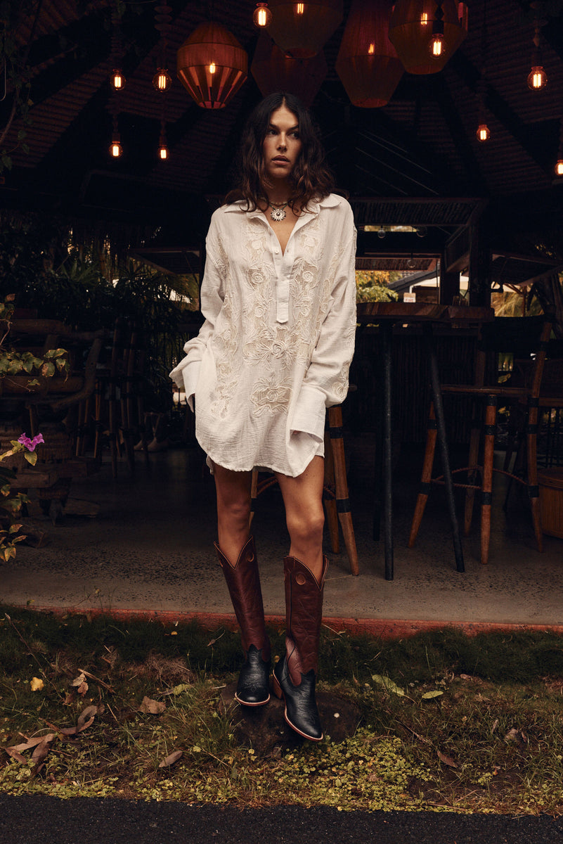 Brokedown Palace Embroidered Cotton Shirtdress