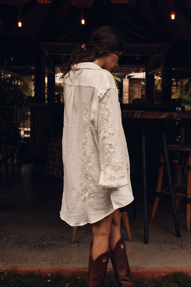 Brokedown Palace Embroidered Cotton Shirtdress