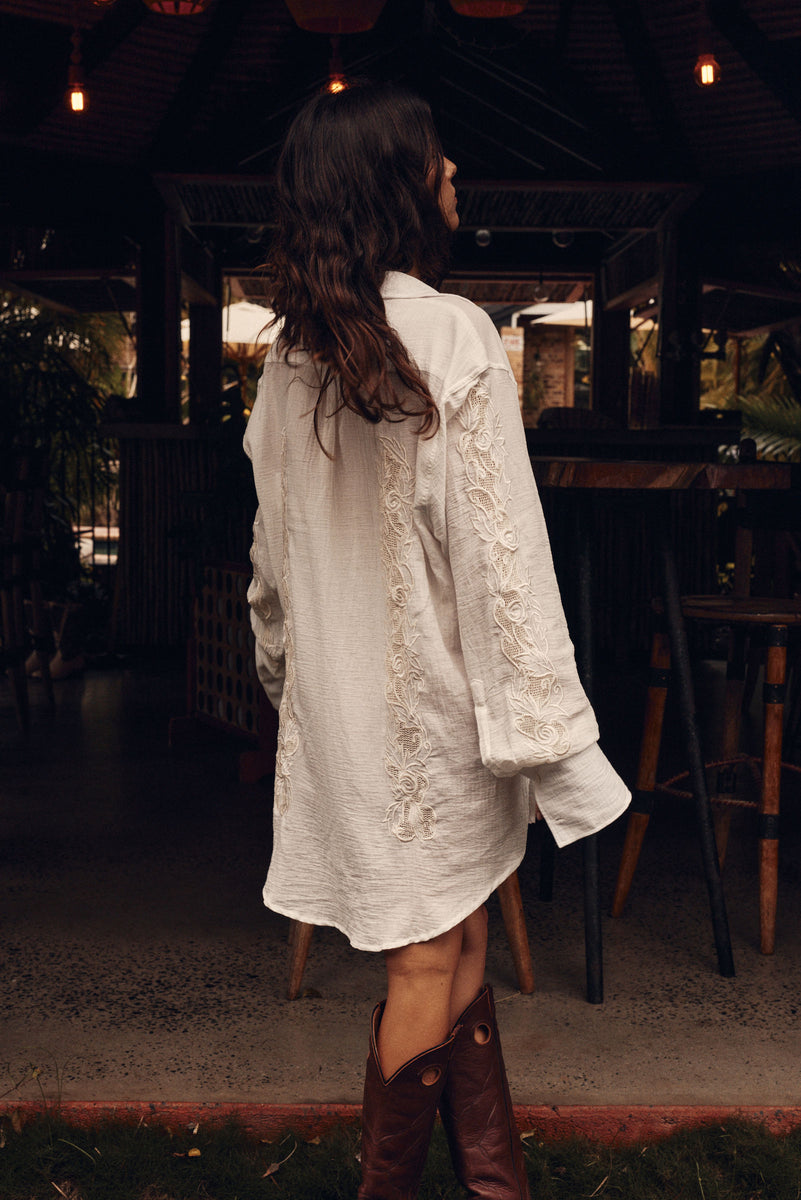 Brokedown Palace Embroidered Cotton Shirtdress