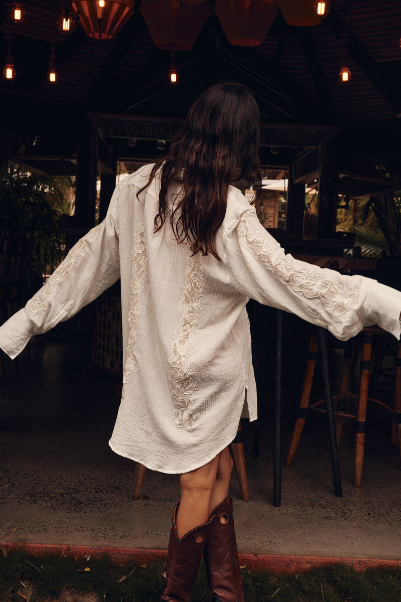 Brokedown Palace Embroidered Cotton Shirtdress
