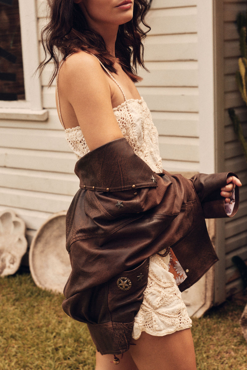 If You Leave Me Now Crochet Mini Dress