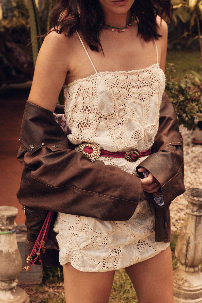 If You Leave Me Now Crochet Mini Dress