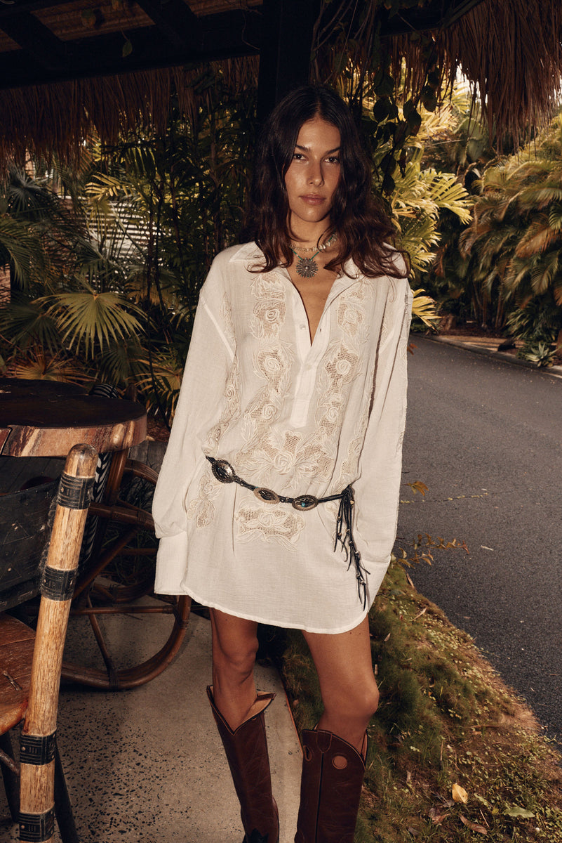Brokedown Palace Embroidered Cotton Shirtdress