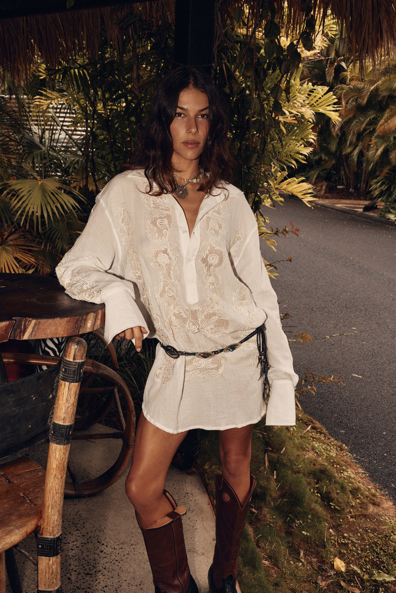Brokedown Palace Embroidered Cotton Shirtdress
