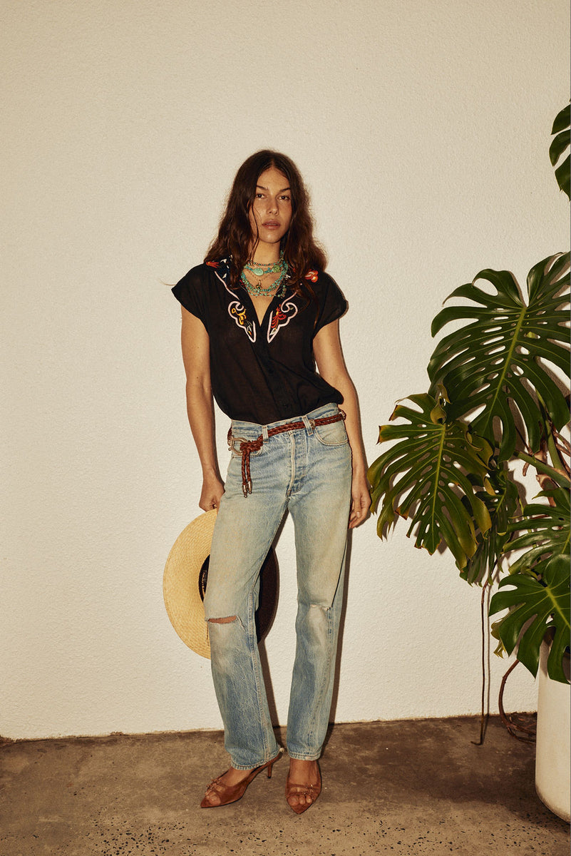 Palomino Sleeveless Embroidered Cotton Blouse