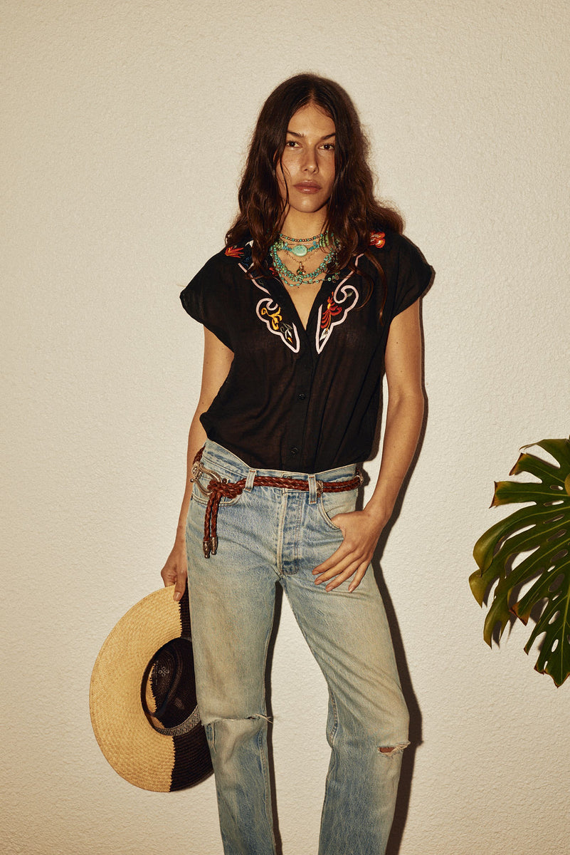 Palomino Sleeveless Embroidered Cotton Blouse