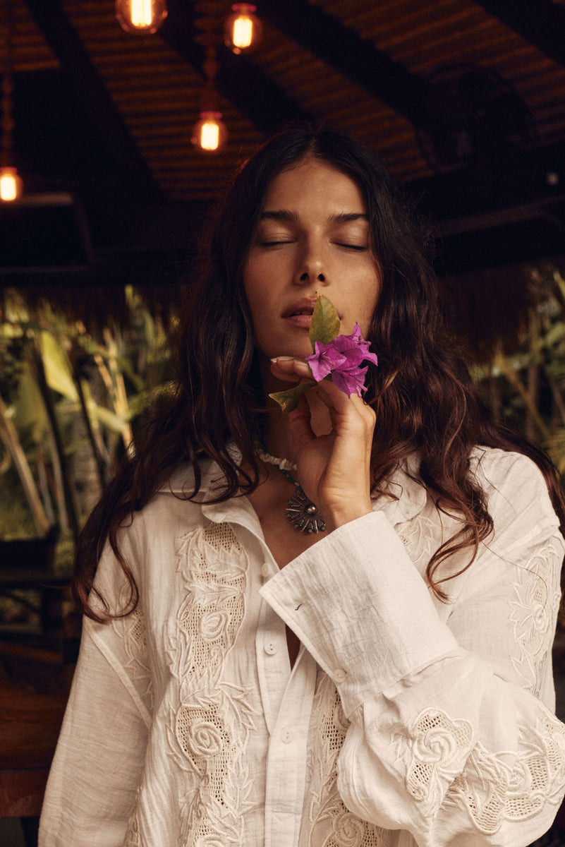 Brokedown Palace Embroidered Cotton Shirtdress