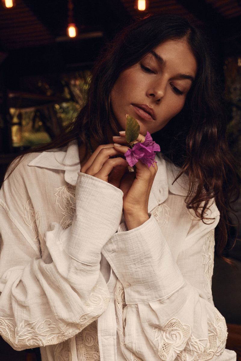 Brokedown Palace Embroidered Cotton Shirtdress