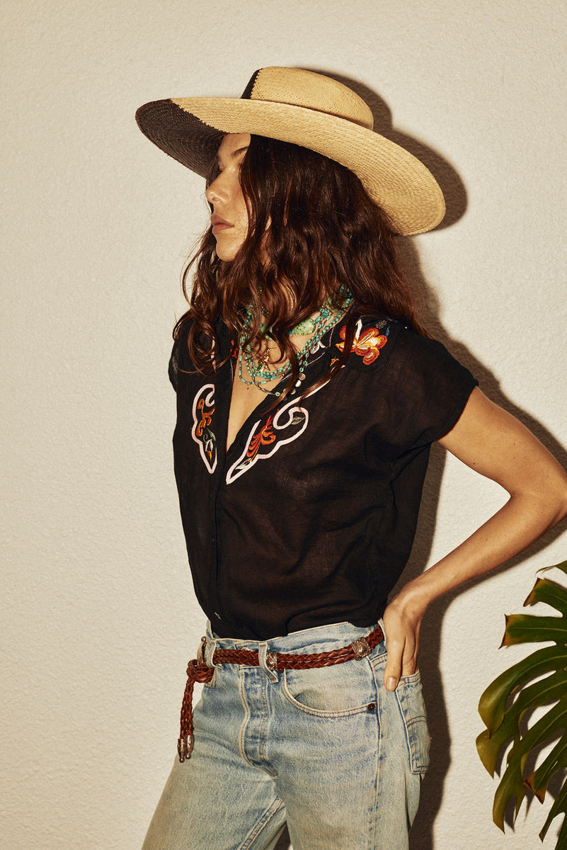 Palomino Sleeveless Embroidered Cotton Blouse