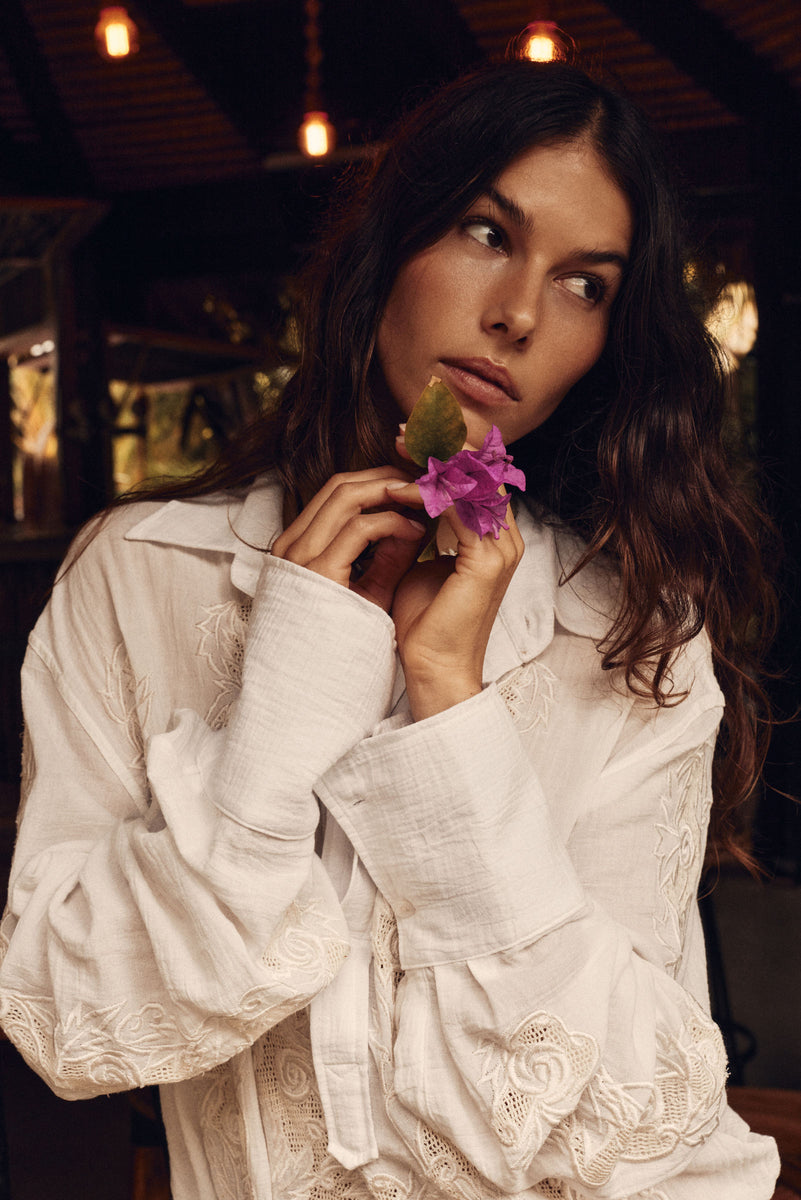 Brokedown Palace Embroidered Cotton Shirtdress