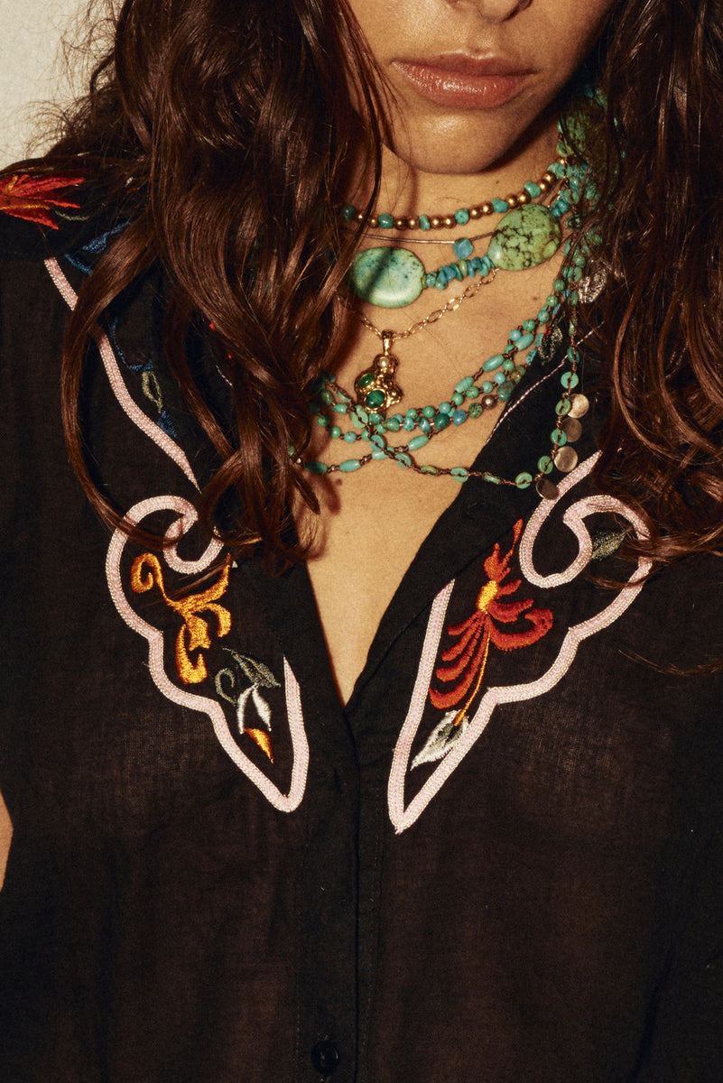 Palomino Sleeveless Embroidered Cotton Blouse