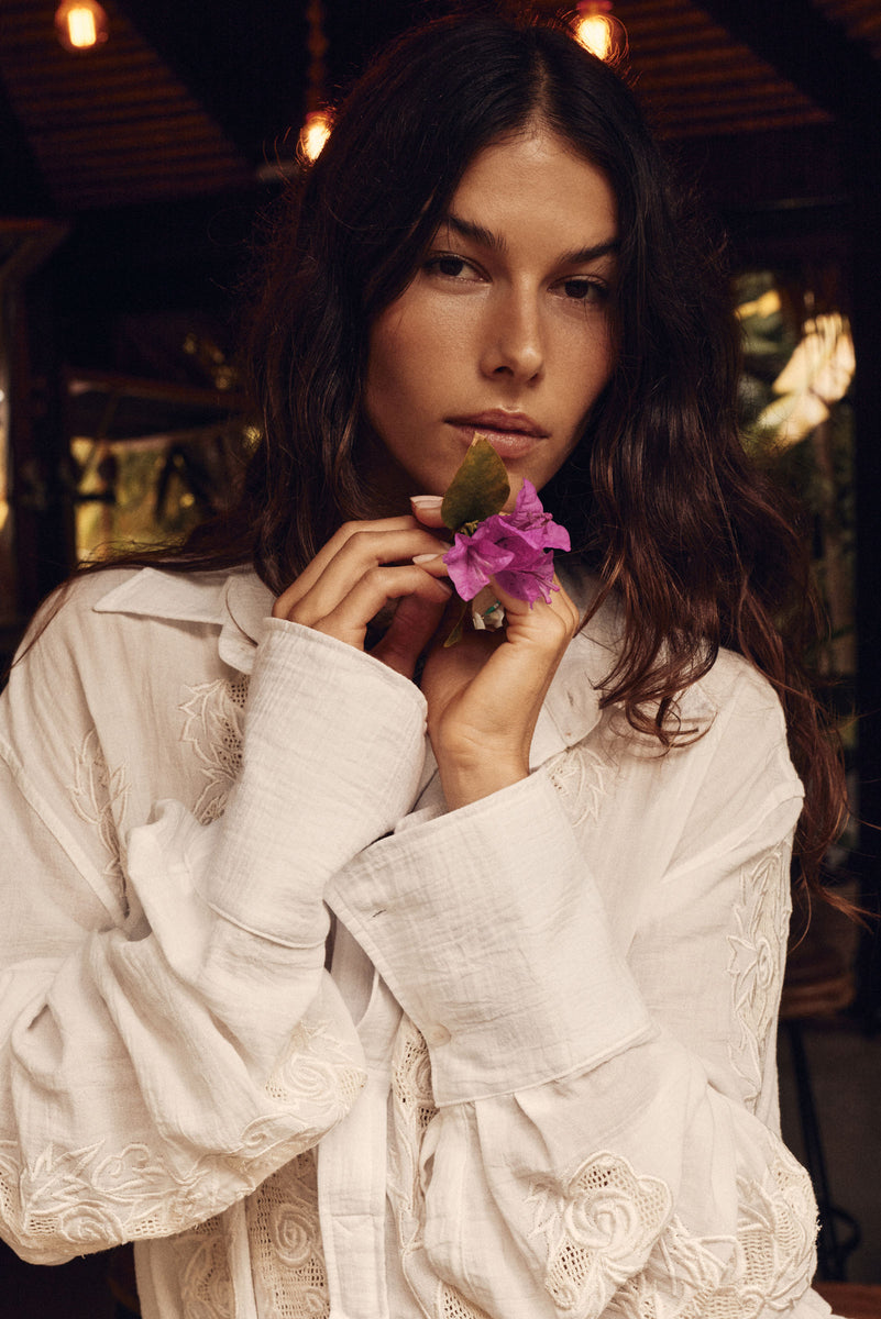Brokedown Palace Embroidered Cotton Shirtdress