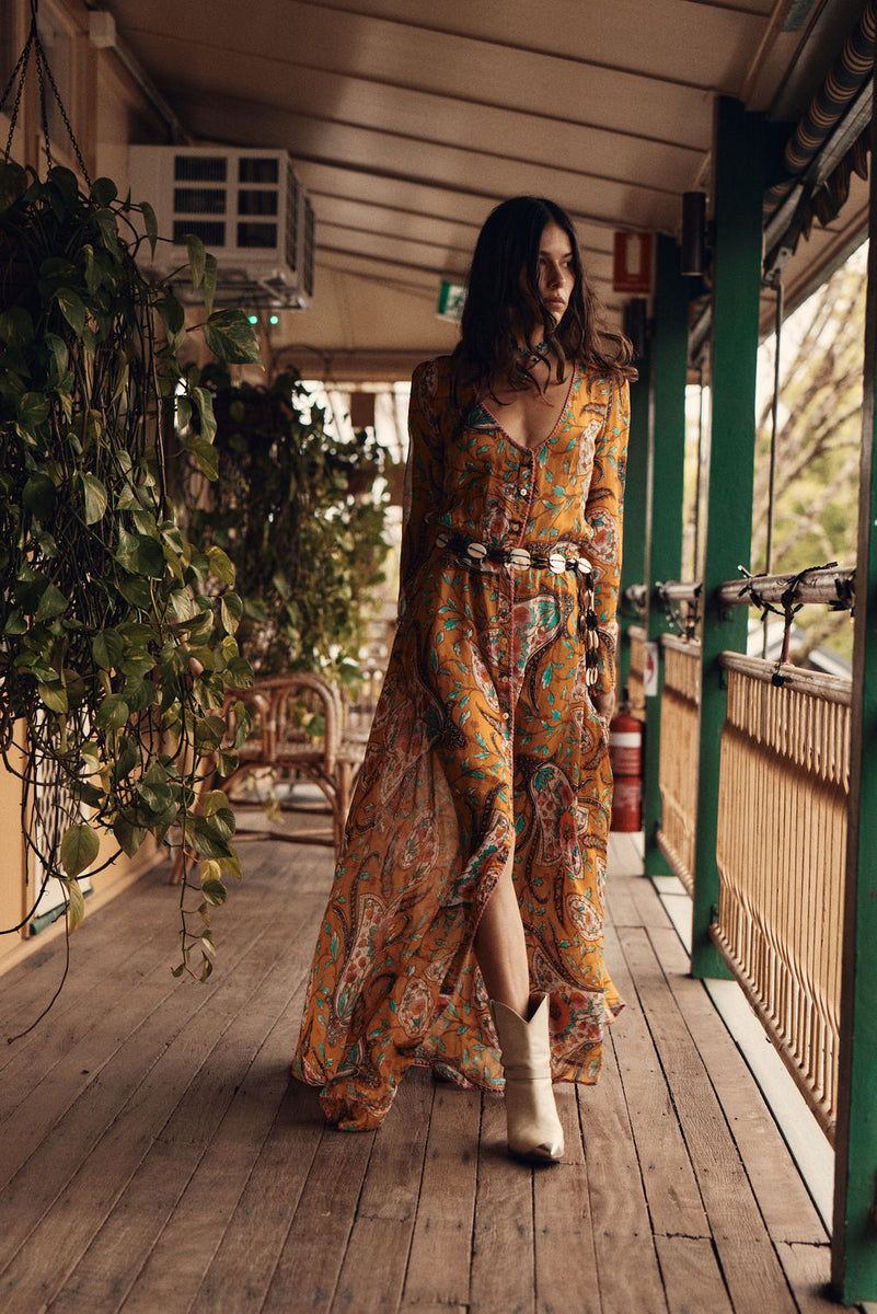 Sunshine Daydream Silk/Cotton Maxi Dress - Marigold