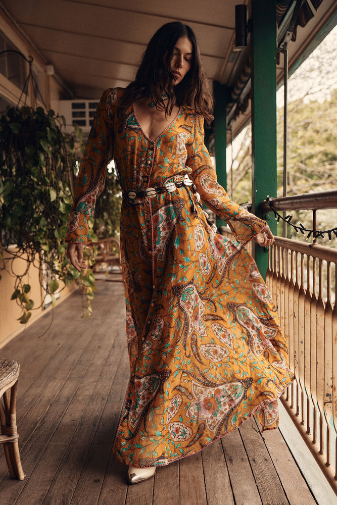 Sunshine Daydream Silk/Cotton Maxi Dress - Marigold