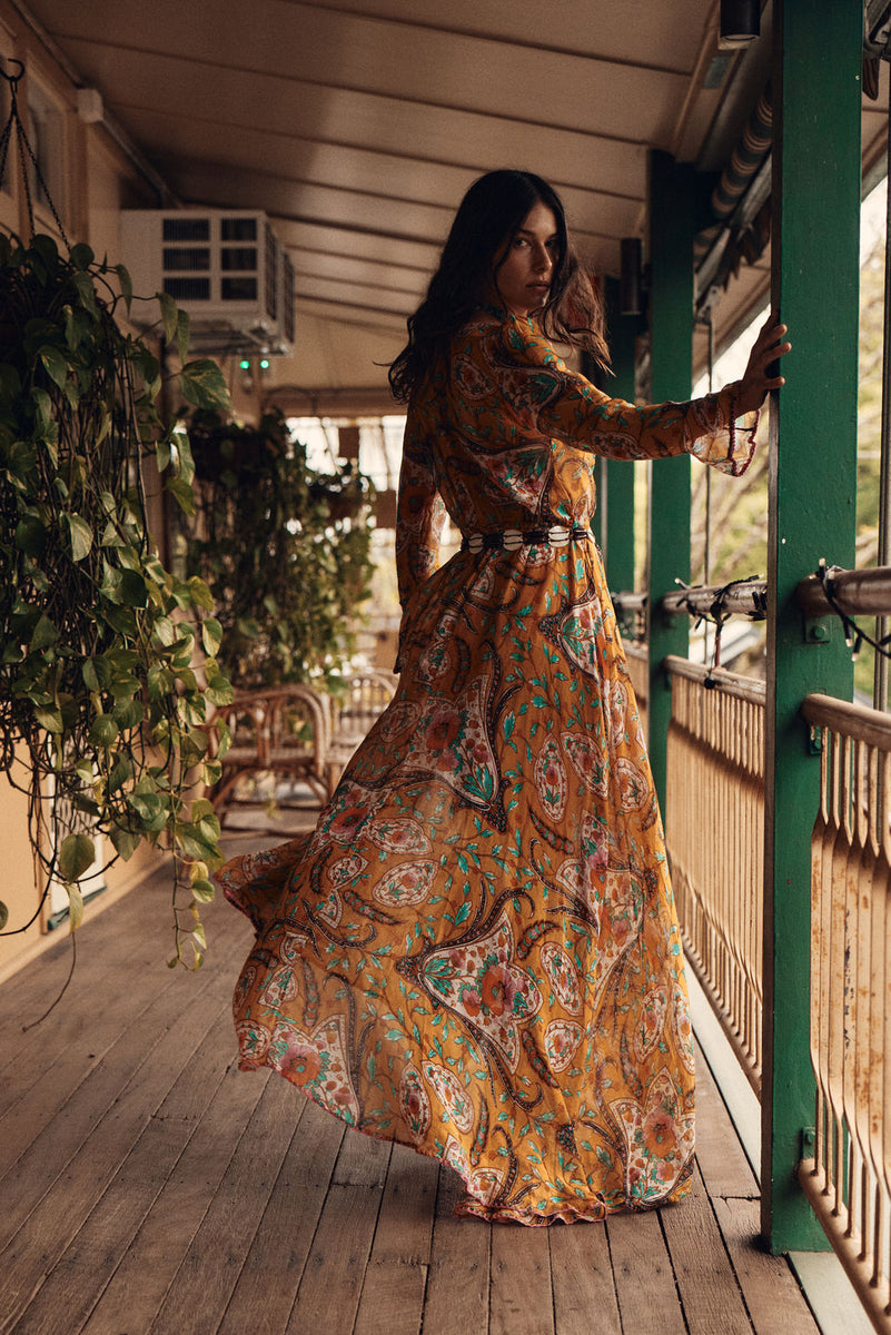 Sunshine Daydream Silk/Cotton Maxi Dress - Marigold