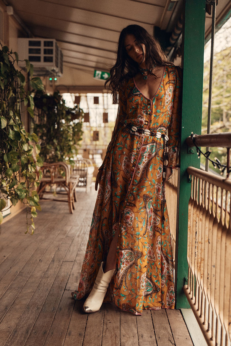 Sunshine Daydream Silk/Cotton Maxi Dress - Marigold