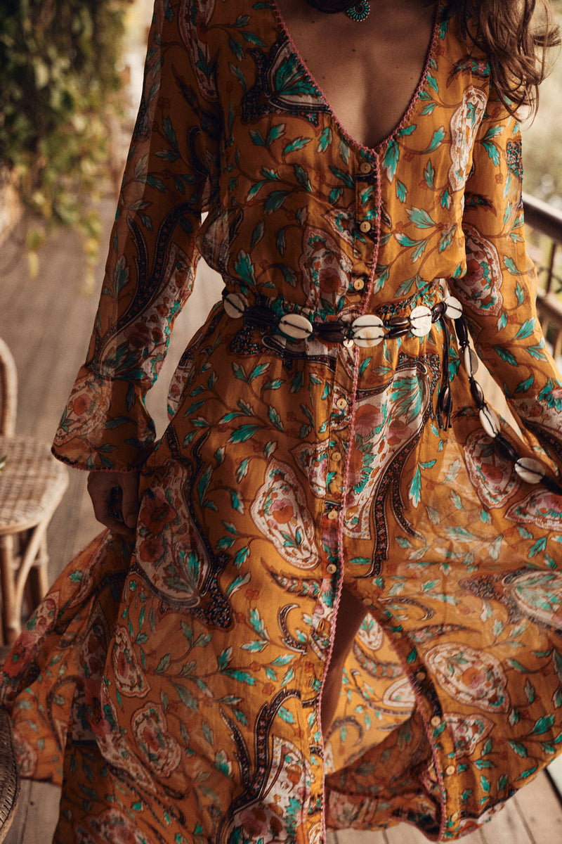Sunshine Daydream Silk/Cotton Maxi Dress - Marigold