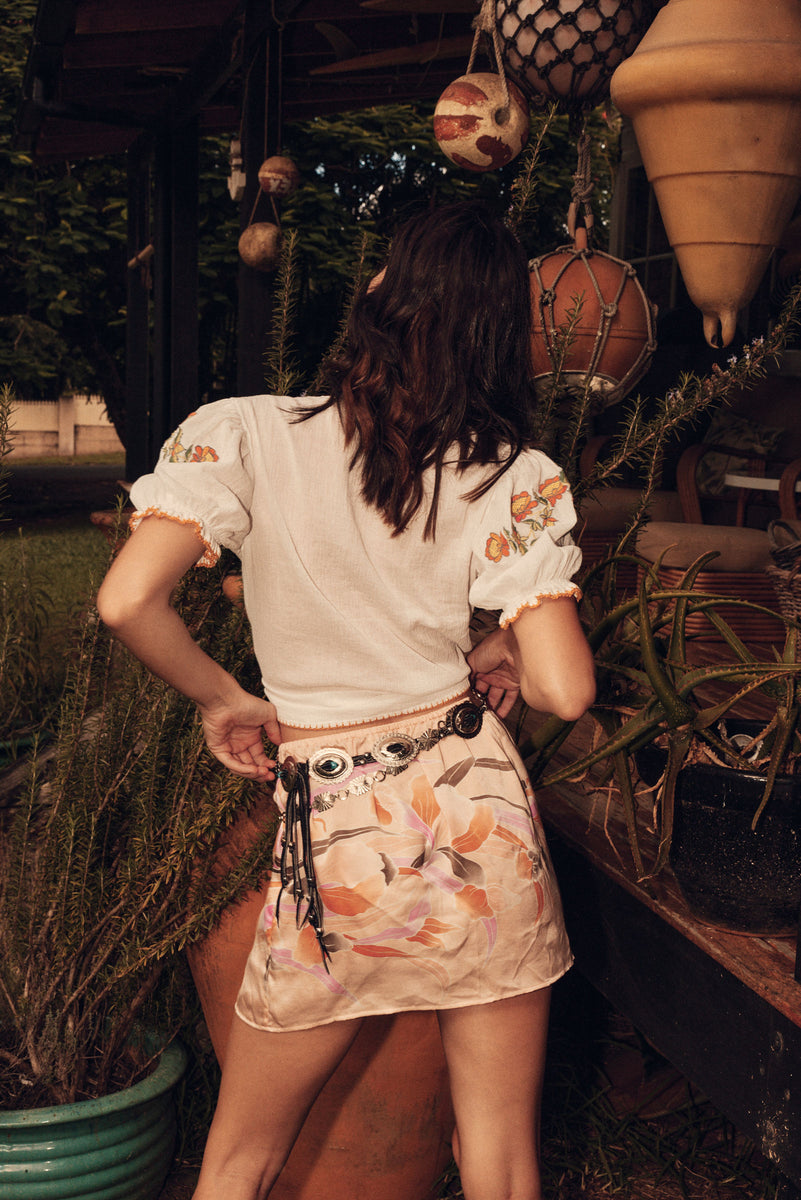 Apricot Mirage Hand Painted Silk Skirt