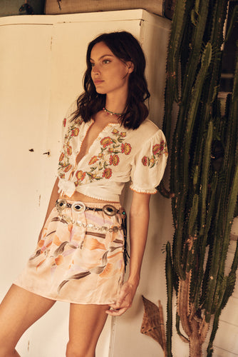 Apricot Mirage Hand Painted Silk Skirt