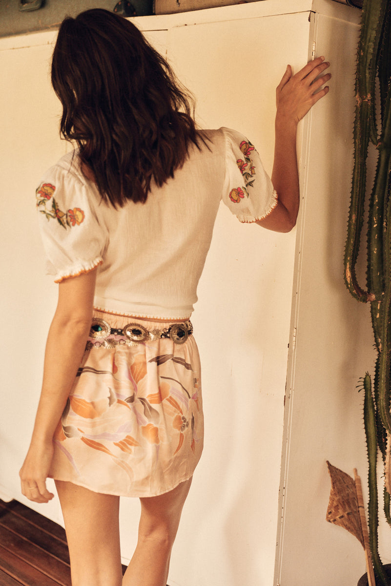 Apricot Mirage Hand Painted Silk Skirt