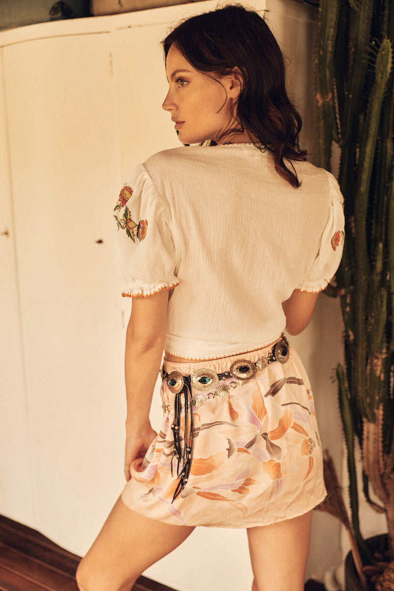 Apricot Mirage Hand Painted Silk Skirt