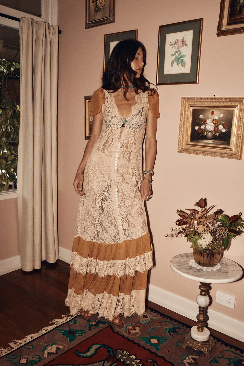 Lady of the Flowers Lace & Silk Maxi Dress