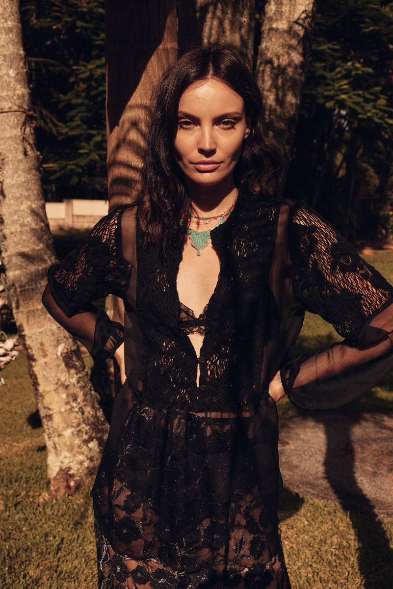 Endless Love Silk + Lace Blouse - Black