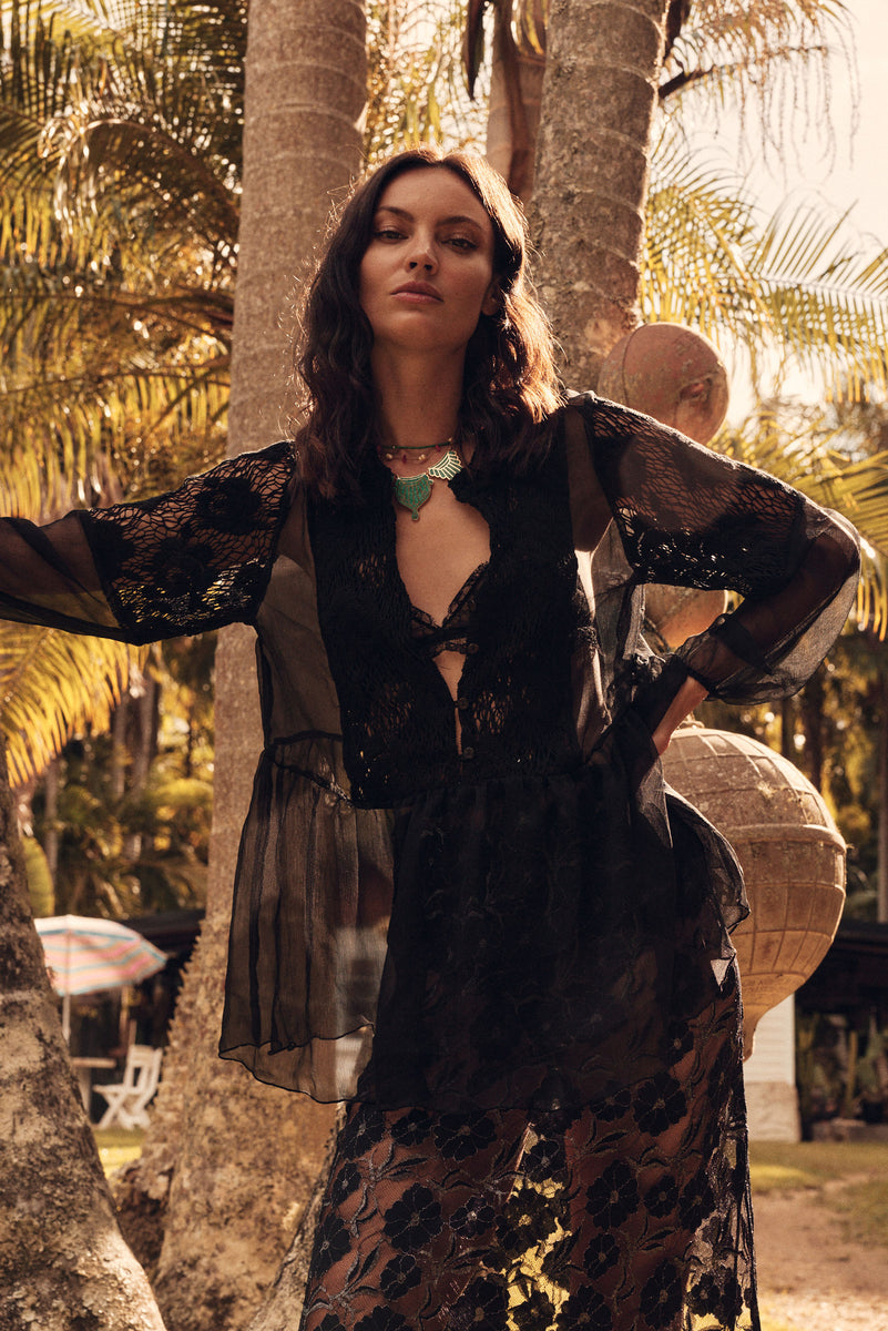 Endless Love Silk + Lace Blouse - Black