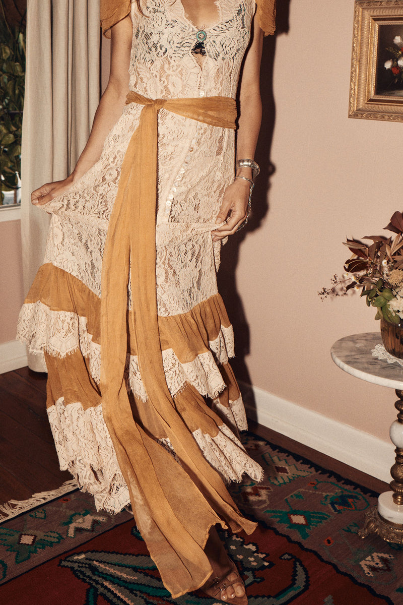 Lady of the Flowers Lace & Silk Maxi Dress