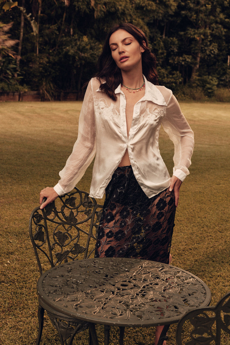 Nights in White Silk Long Sleeve Blouse