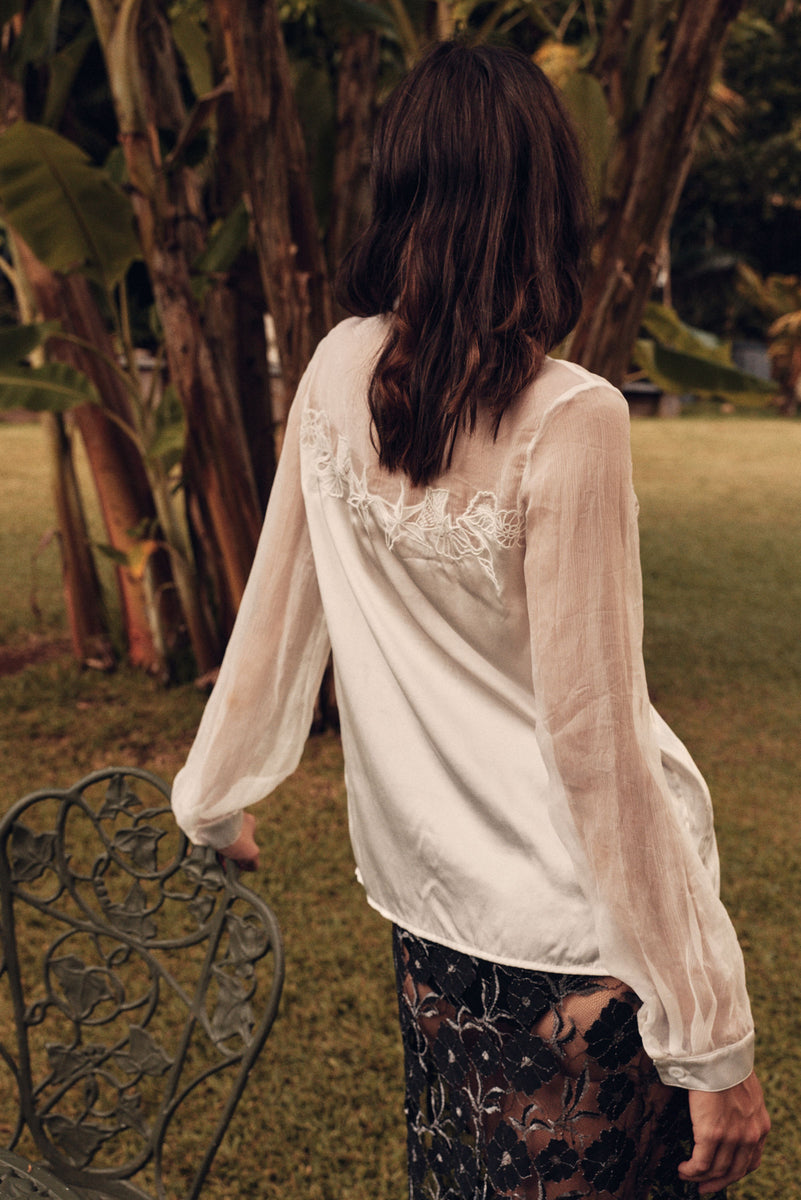 Nights in White Silk Long Sleeve Blouse