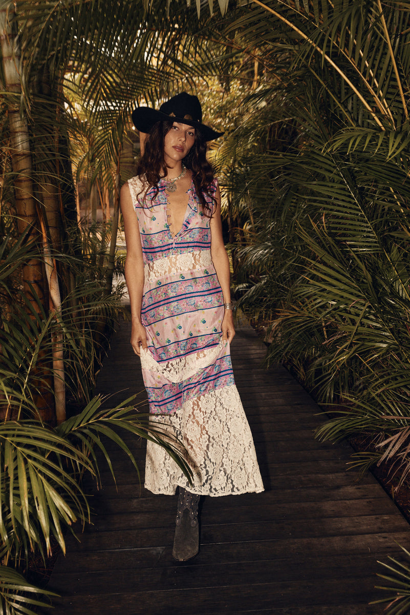 Valley Song Silk + Lace Dress - Purple Floral