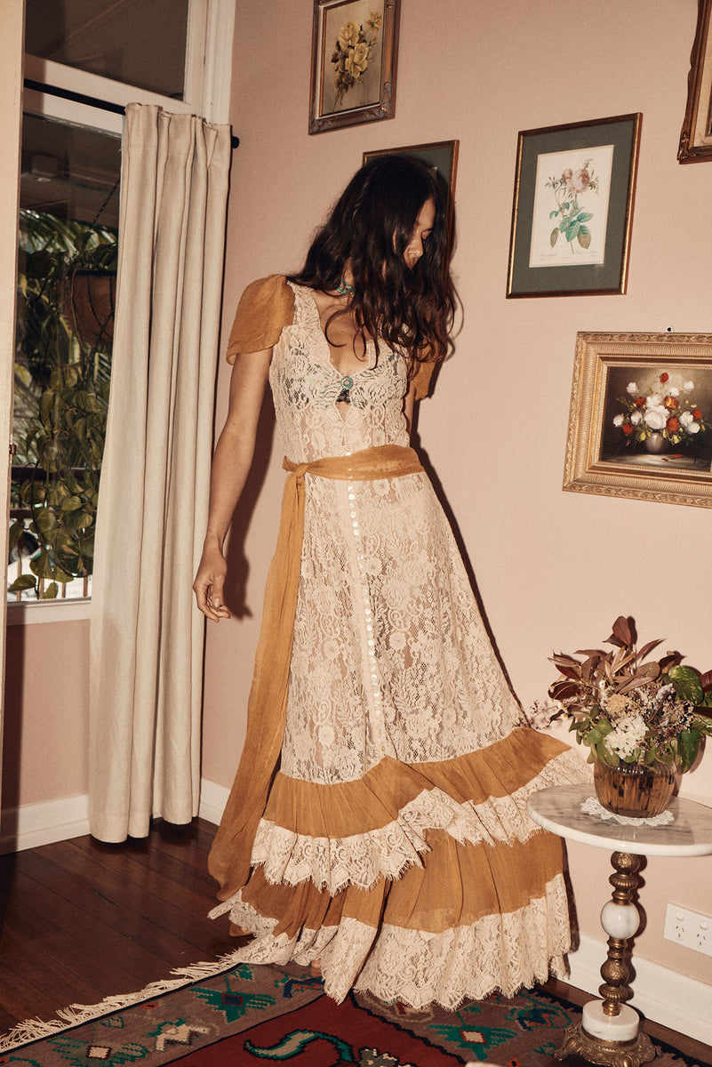 Lady of the Flowers Lace & Silk Maxi Dress