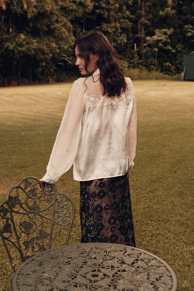 Nights in White Silk Long Sleeve Blouse