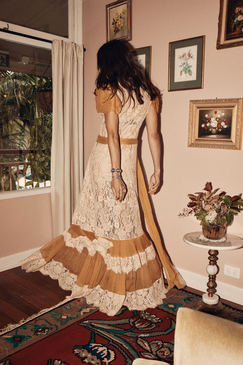 Lady of the Flowers Lace & Silk Maxi Dress