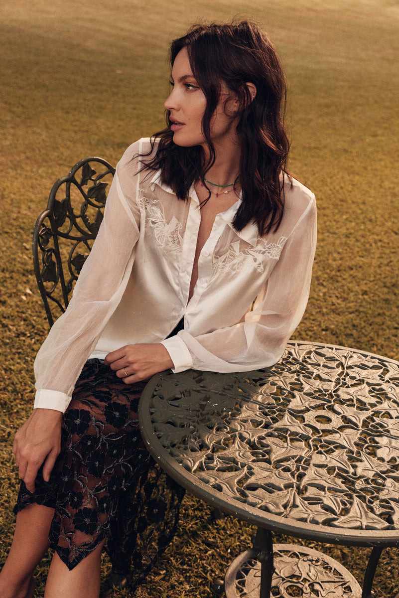 Nights in White Silk Long Sleeve Blouse