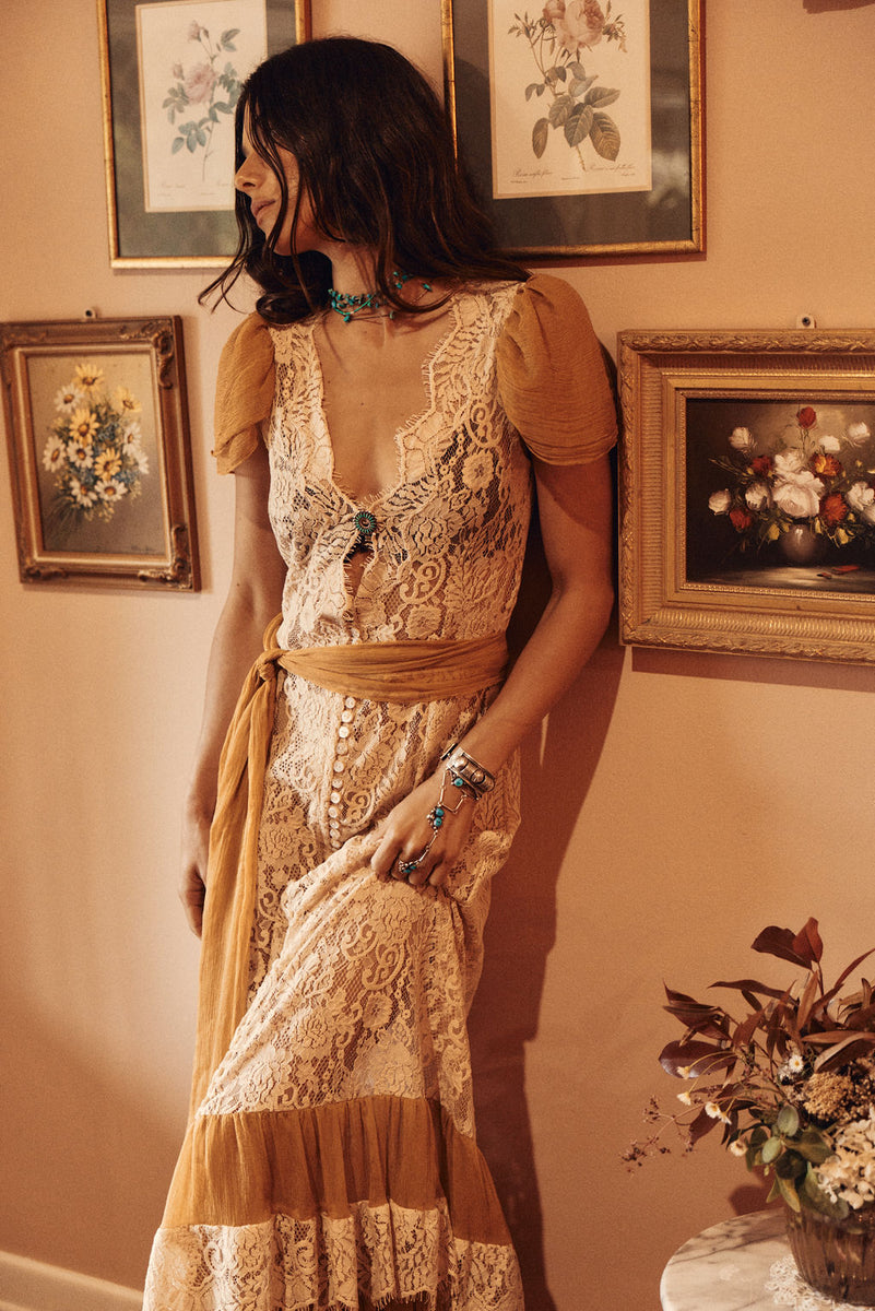 Lady of the Flowers Lace & Silk Maxi Dress