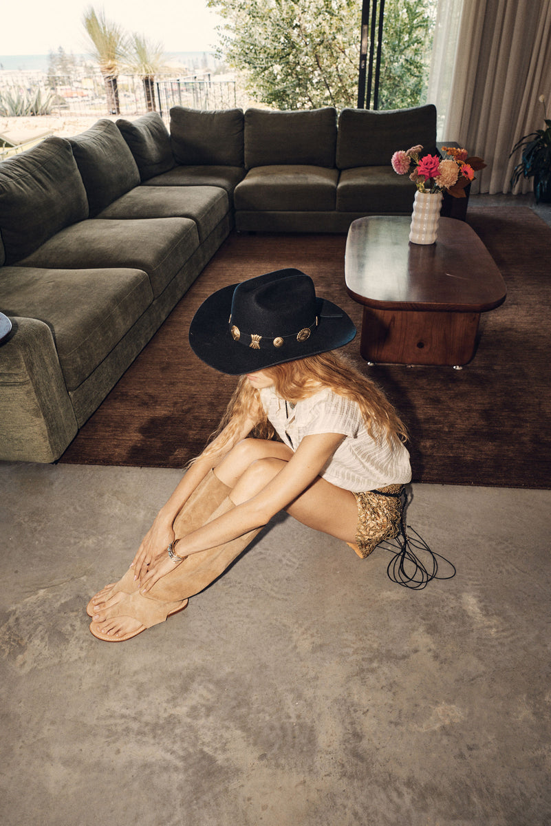 Drift Away Suede Open Toe Boots - Tan